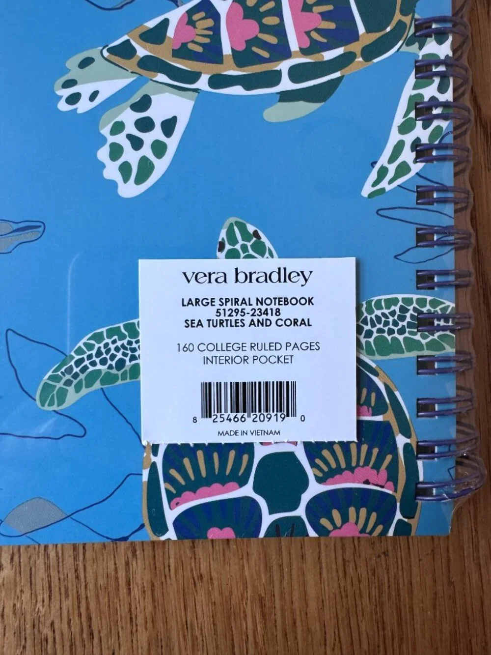 Vera Bradley Large Spiral Notebook Sea Turtles and Coral NWT